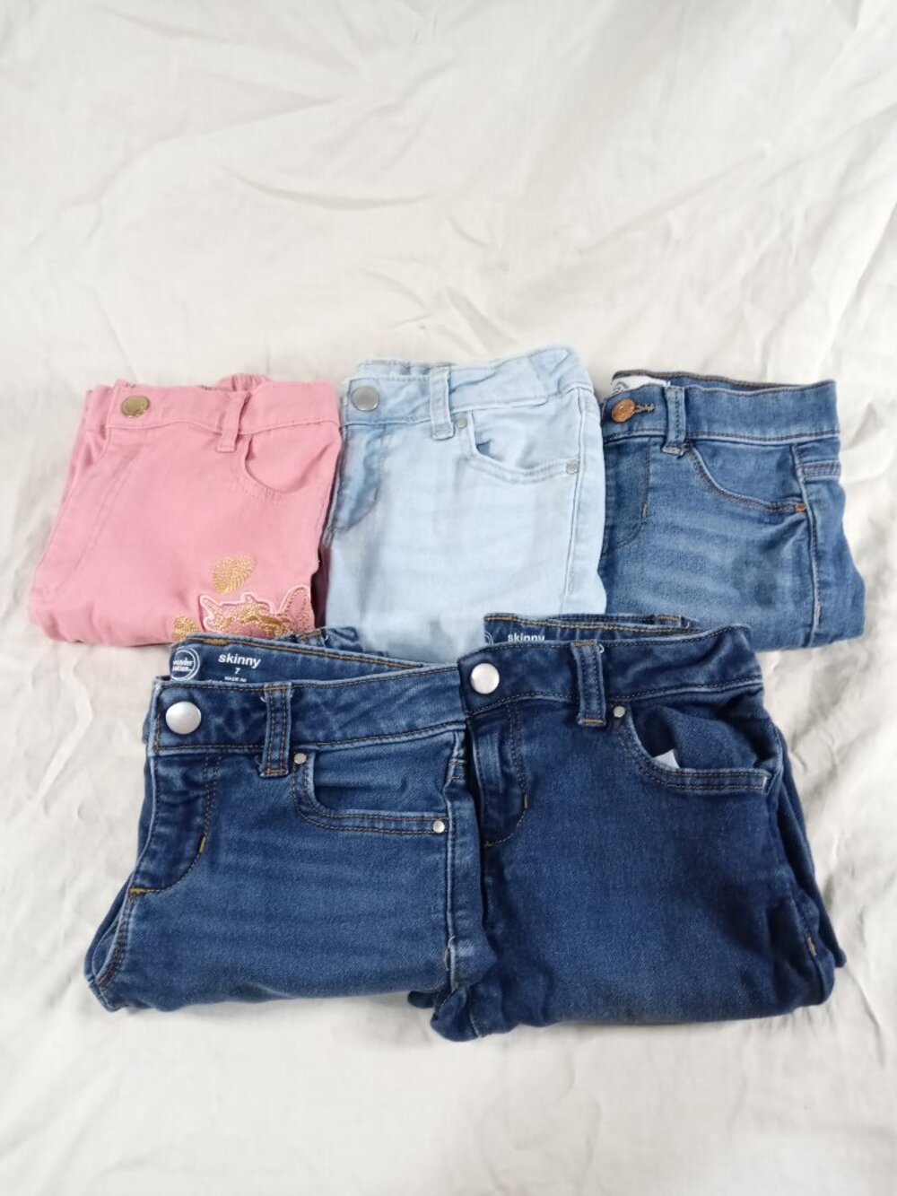 5 Lot Assorted Girls Blue Jean Pants Kids Clothes Bundle in Great Cond